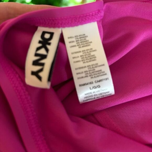 DKNY Large Tie-Back Halter-Style One Piece Swimsuit Pink Multi NWT - Picture 3 of 6